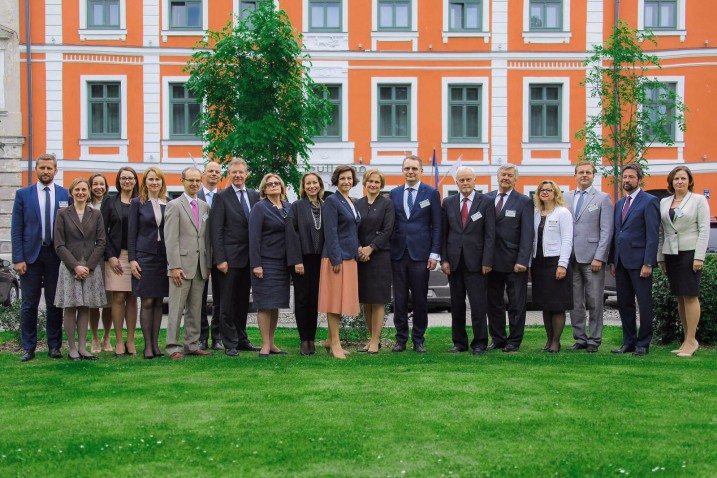 Representatives of the Constitutional Court together with their colleagues from the Lithuanian Constitutional Court. Photo: Aleksandrs Kravčuks. 